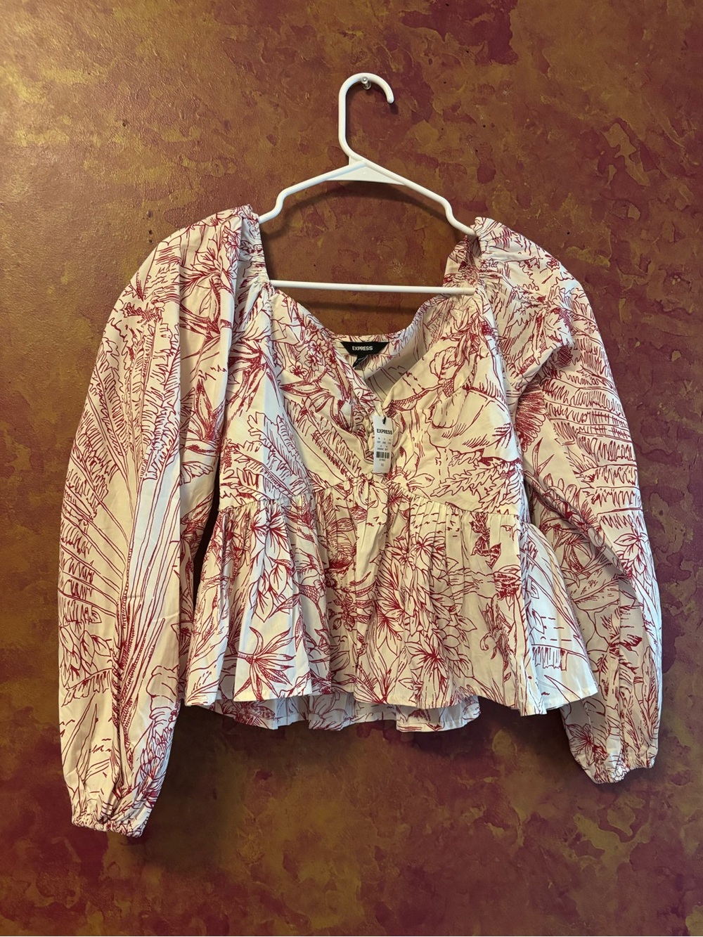 Express Pink and White Floral Peasant Top